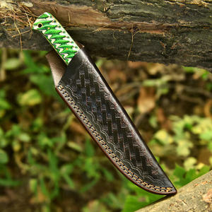 Cuchillo de Caza y Camping de Hoja Fija de Acero de Damasco Hecho a Mano con Mango de Madera de Color y Funda de Cuero OEM al por Mayor - Product Image 3