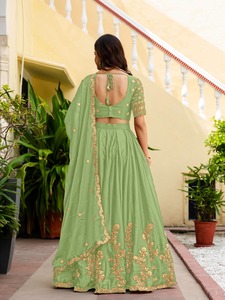 Conjunto de Lehenga Choli semicompuesto de seda Rangoli verde marino para mujer con dupatta bordada - Product Image 5