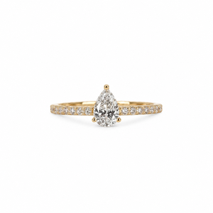 Bague de fiançailles de luxe en or jaune 10 carats avec diamant de laboratoire taille poire pavé, certifiée IGI – Bijou raffiné, cadeau élégant et intemporel pour femme - Product Image 1