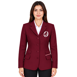 Chaqueta de equitación color coral rojo para mujer, corte ajustado, blazer profesional para competición ecuestre, abrigo personalizado al por mayor - Product Image 1