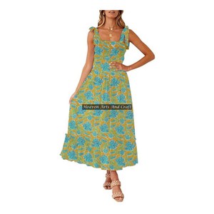 Robe tunique sans manches en coton décontractée, imprimée à la main avec motifs floraux indiens, style luxueux et romantique, bretelles spaghetti, respirante - Product Image 3