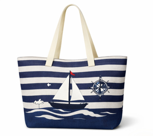 Sac fourre-tout en toile sur mesure, grand sac de plage en toile, sac à bandoulière en toile, sac en toile rayé nautique pour la gym et les voyages - Product Image 1