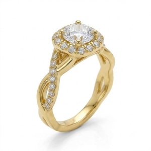 Anillo de Oro Rosa de 18K, Color E, VS1, Anillo de Media Eternidad, Diamante Cultivado en Laboratorio con Certificado IGI, Banda de Espiga Trenzada, Anillo de Compromiso con Halo de 2.30CT - Product Image 1
