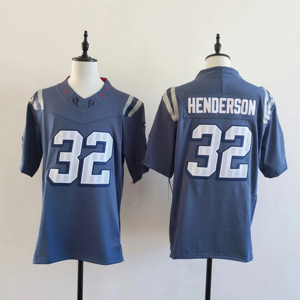 Maillot de football américain bleu pour hommes, col en V, manches courtes, respirant, numéro 32 Henderson Geo Brothers Co, 100% Polyester, réglable - Product Image 1