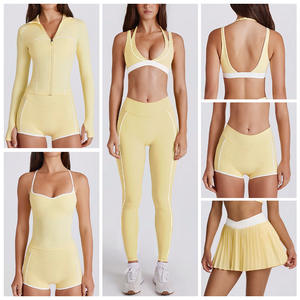 Conjunto Deportivo de Yoga de Lujo de 5 Piezas para Mujer, Sujetador Deportivo Cruzado + Chaqueta Deportiva con Pantalones Cortos de Gimnasio + Leggings de Yoga - Product Image 5