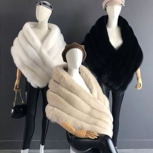 Fox Fur Breathable Knitted Velour <b>Wrap</b> Coat Women Winter Warm Mandarin Collar Shawl Solid Color Beige Brown <b>White</b> Fashion - Product Image 2