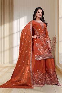Ensemble trois pièces pour femme en soie Fendy entièrement cousu, avec kurta brodée de sequins et dupatta assorti UV137- DC - Product Image 1