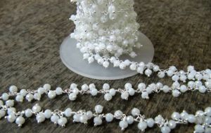 Chaîne épaisse à pendentif en perles de calcédoine blanche facettées rondelles, chaîne de chapelet en perles de quartz hydroblanc de 3 mm - Product Image 4