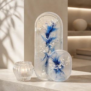 Handmade Resin <b>Vanity</b> <b>Tray</b> Set with Jar | Frosted Blue Floral Decor Organizer - Product Image 3