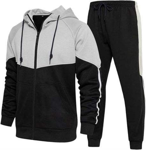 Conjunto Deportivo Casual de Otoño para Hombre, Sudadera con Cierre y Bloques de Color, Pantalones Jogger, 100% Algodón, Bolsillo Frontal - Product Image 1