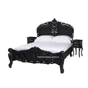 Rococo <b>Beds</b> French Style Solid Mahogany Wood <b>Antique</b> European Design Artistic Hand Carving Black Eco-Friendly Durable Bedroom - Product Image 5