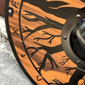 Bouclier Viking en bois fait main de qualité DIY Ahmad Fabric, 24 pouces, orange et noir, bouclier rond décoratif avec coupelle centrale en acier - Product Image 5