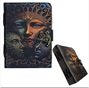 Cuaderno de Cuero Hecho a Mano con Impresión UV - Diseño Artístico Vintage, Cuaderno A5 con Borde Decorativo, Papel para Dibujar de 100 Hojas de Alta Calidad - Product Image 3