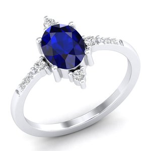 Bagues solitaires REYES, dernier design, saphir bleu ovale 1,25 ct, pour femmes, en or massif 14 carats, avec moissanite. - Product Image 5