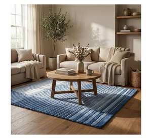 Tapis bleu rayé contemporain pour salon, chambre, grand tapis décoratif pour la maison, écologique - Product Image 2