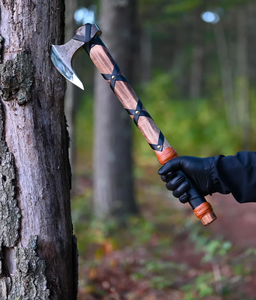 Handcrafted Industrial Carbon Steel Camp Hatchet Leather-Wrapped <b>Wooden</b> Handle Sheath | DIY Outdoor Survival Tool | OEM Custom - Product Image 5