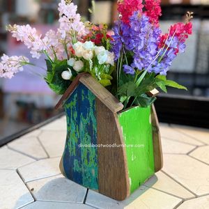 Fournitures de jardin artisanales, décoration intérieure, pots de fleurs / plantes avec design maison, bois de bateau recyclé, couleur originale, vente en gros - Product Image 6