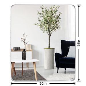 Specchio da Parete Rettangolare Moderno Argento 76x91 cm con Cornice Profonda in Metallo per Camera da Letto, Soggiorno, Ingresso, Montaggio a Parete - Product Image 5