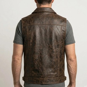 Chaleco de cuero genuino marrón vintage personalizado para hombre, chaleco sin mangas estilo motociclista, chaleco con cremallera estilo occidental - Product Image 2