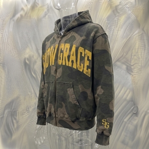 Sweat-shirt à capuche zippé camouflage SnowGrace pour homme, coupe décontractée, en molleton bouclette, avec poches, idéal pour l'automne - Product Image 2