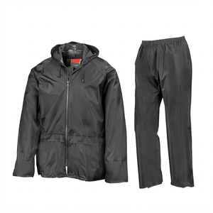 Men's Waterproof Hooded <b>Rain</b> Suit Lightweight Polyester Full Length <b>Jacket</b> and Pants Casual Solid Color Spring Outfit - Product Image 1