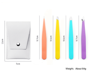 Juego de Pinzas Profesionales Personalizadas de 4 Piezas de Acero Inoxidable con Puntas de Fibra, Pinzas para Cejas Rosadas, Bolsa de Cuero PU ANAAIF - Product Image 2