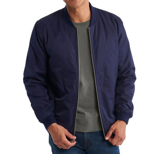 Blouson Bomber Bleu Marine pour Homme, Col Montant, Fermeture Éclair, Vêtement d'Extérieur Décontracté en Polyester, Coupe Classique pour l'Automne - Product Image 1