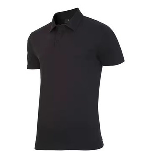 Men's <b>Black</b> Short Sleeve Knitted Polo Shirt Solid Color Casual Style Regular Fit <b>Button</b> Design - Product Image 2