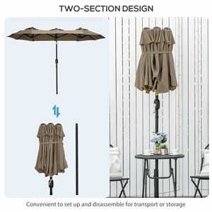 Ombrellone da Patio a Doppia Faccia da 9,5' Grande Ombrellone da Mercato per Esterni con Inclinazione a Pulsante, Manovella, 3 Prese d'Aria e 12 Stecche per Giardino - Product Image 5