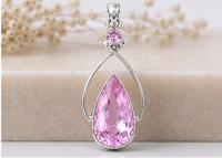 Pendentif en Kunzite Naturelle, Collier en Argent Sterling 925 avec Kunzite Rose, Pendentif en Pierre Précieuse Taillée en Poire, Bijou Artisanal Unique
