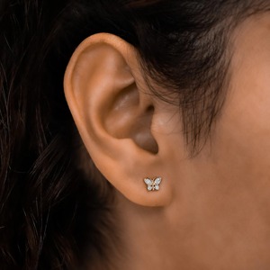 18k Gold Diamond Butterfly <b>Stud</b> <b>Earring</b> Dainty Natural Diamond Insect Design Individual <b>Earring</b> Minimalist Fine Jewelry EarStack - Product Image 5