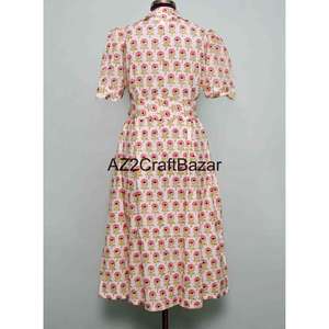 ชุดเดรสลำลองสไตล์หวานสำหรับใส่ไปทำงานหรือไปงานปาร์ตี้  ลายดอกพิมพ์ลายบล็อกด้วยมือ  ผ้าฝ้ายถัก  ทรงคังกูร่า  สวยงาม  ใส่สบาย - Product Image 6