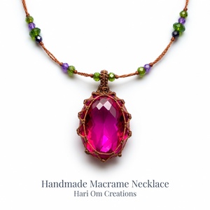 สร้อยคอจี้แมคราเม่สีชมพูมังงะทำมือประดับมุกน้ำจืดเคลือบแพลตตินั่มสไตล์โบโฮสำหรับงานปาร์ตี้ - Product Image 4