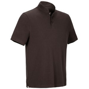 Polo à manches courtes pour homme, couleur marron foncé, tricoté, uni, style décontracté, coupe classique, boutons sur le devant - Product Image 5