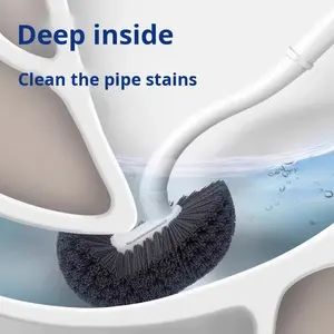 Cepillo de limpieza para inodoro de mango largo montado en la pared con cabezal de cerdas curvadas, de plástico ecológico, limpiador de baño con soporte para inodoro tipo squat - Product Image 4