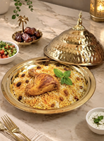 Plat de service en métal haut de gamme avec couvercle, design arabe, plat chauffe-plats décoratif pour table à manger, buffet, restauration et usage domestique