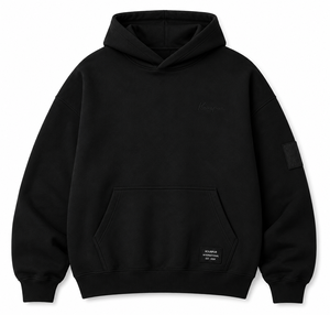 Sweat-shirt à capuche essentiel pour homme, en molleton de coton épais de qualité supérieure, coupe classique, brodé, couleur noir uni - Product Image 1