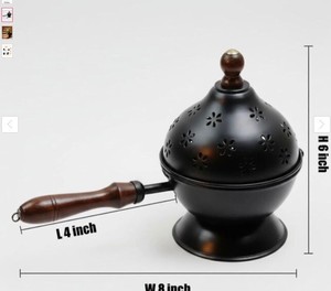 Brûleur d'encens robuste en fer massif noir pour Diwali et les festivals, utilisation domestique ou au temple, avec poignée en bois - Product Image 2