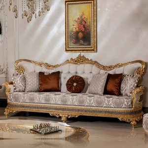 Juego de Sofás de Madera de Teca Clásica de Lujo, Muebles de Sala de Estar Estilo Europeo, Tallados a Mano, Tapizados, Ecológicos y Cómodos - Product Image 2