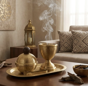 Juego de incienso elegante hecho a mano, diseño Mubkhar con bandeja y cuenco, soporte para Bakhoor de Oriente Medio, fragancia Oud para el hogar, venta al por mayor. - Product Image 1