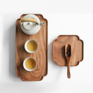 Table à thé en bois de noyer noir avec support pour théière et bordure florale pastorale - Product Image 1