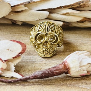 Nouvelle Arrivée Bague Tête de Mort Gothique en Laiton pour Hommes, Plaqué Or 18 carats, Filigrane, Squelette, Punk, Motard, Bijoux Tête de Mort, Vente en Gros/OEM/ODM - Product Image 1