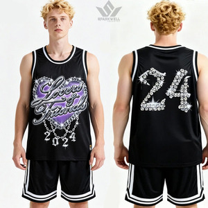 Maillot de basketball noir personnalisé pour homme, débardeur sans manches en mesh avec numéro 24 en strass imprimé au dos, design sublimé - Product Image 6