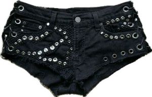 Shorts unisexe en cuir clouté style formel, taille mi-haute, effet vieilli, décoré de rivets, coupe droite, fermeture boutonnée, couleur unie, respirant - Product Image 2