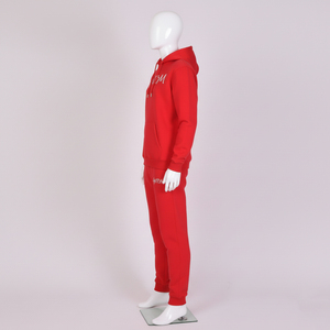 Ensemble de survêtement rouge à capuche en coton épais 100 %, grande taille, pantalon de survêtement long avec poches latérales, tenue décontractée unisexe pour adultes, hiver - Product Image 3