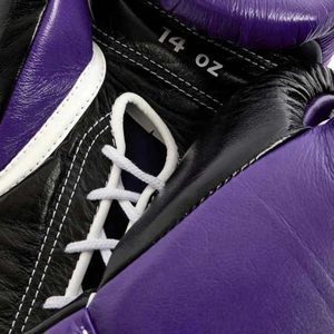 Gants de boxe en cuir noir et violet, à doigts entiers, avec lacets et support de poignet, équipement d'entraînement pour adultes - Product Image 6