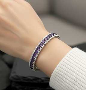 Pulsera de tenis de plata de ley 925 con amatista, piedra de nacimiento de febrero, joyería de gema morada, regalo para mujer - Product Image 4