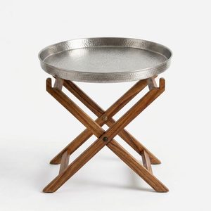 Handmade SS304 Satin Steel Circular Two-Piece <b>Tray</b> <b>Table</b> 55 cm <b>Folding</b> Stand Hammered Finish Home Decor Hotels Weddings - Product Image 3