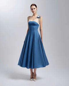 Wholesale <b>Vintage</b> A-Line Denim Midi Dress Cream Lace Sweetheart Neck Women Dress Made in Vietnam Manufacturer - Product Image 4