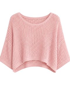 Pull court tricoté rose personnalisé pour femme, coupe ample, manches courtes, léger, respirant, décontracté, tendance, pour l'été - Product Image 4